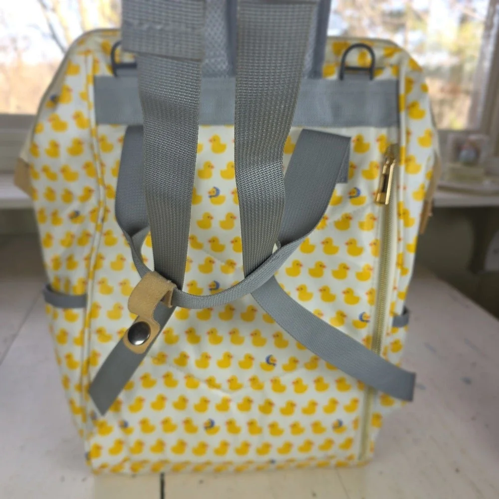 Yellow Rubber Duck Print Washable Waterproof Backpack Diaper Bag Travel - Picture 4 of 15
